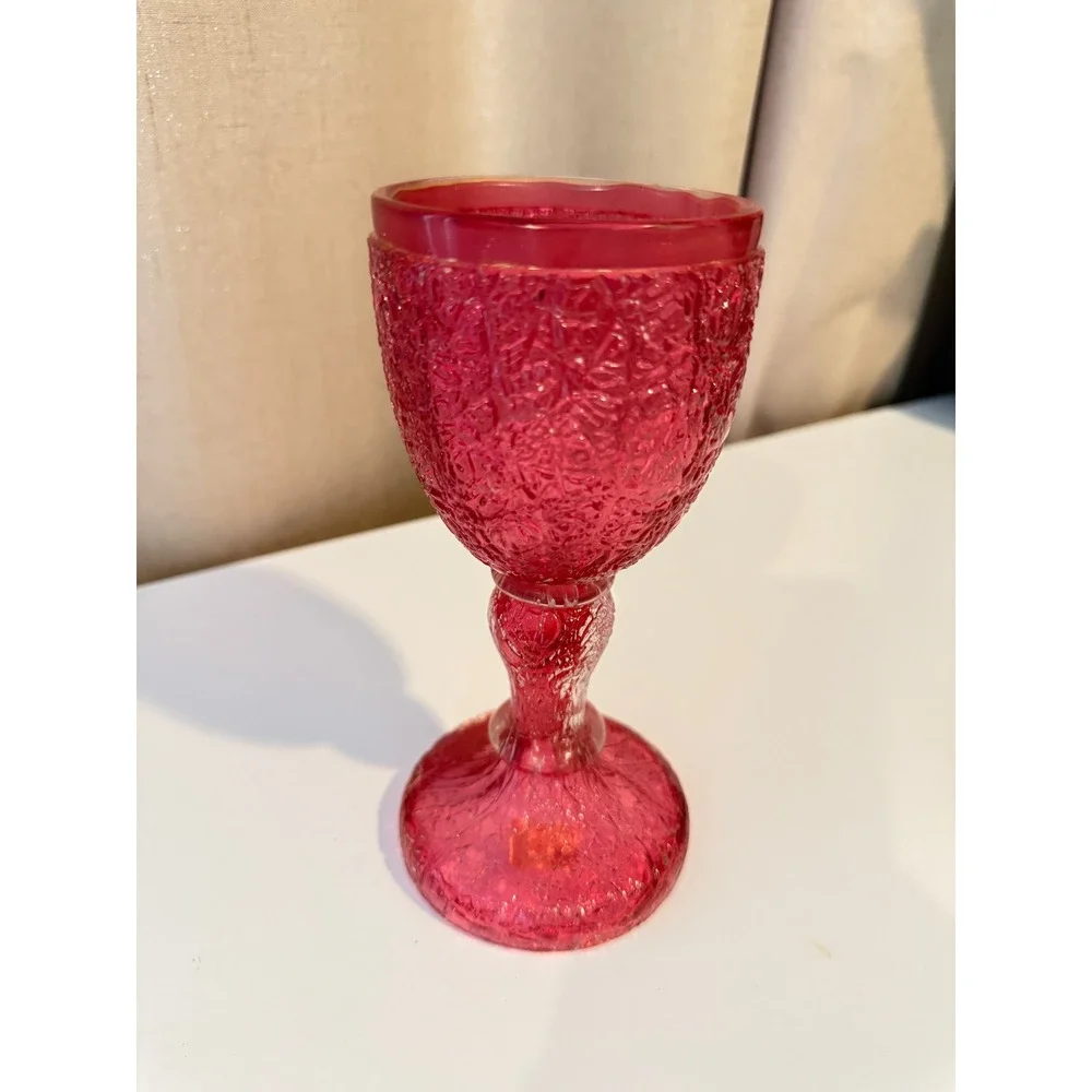 Antique 1870‎ Tree of Life Rose Pink Crackle Glass Communion Chalice Goblet